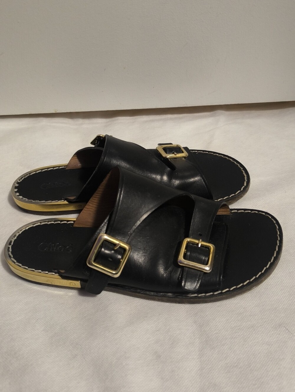 Chloé Wave Black Leather Flat Sandals 38 - Picture 5 of 15